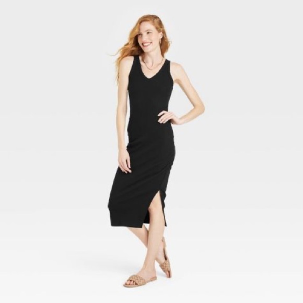 Women's Sleeveless Rib Knit Side Ruched Dress - A New Day